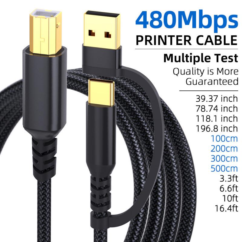Gold-Plated USB to Type-C/B Male Printer Cable