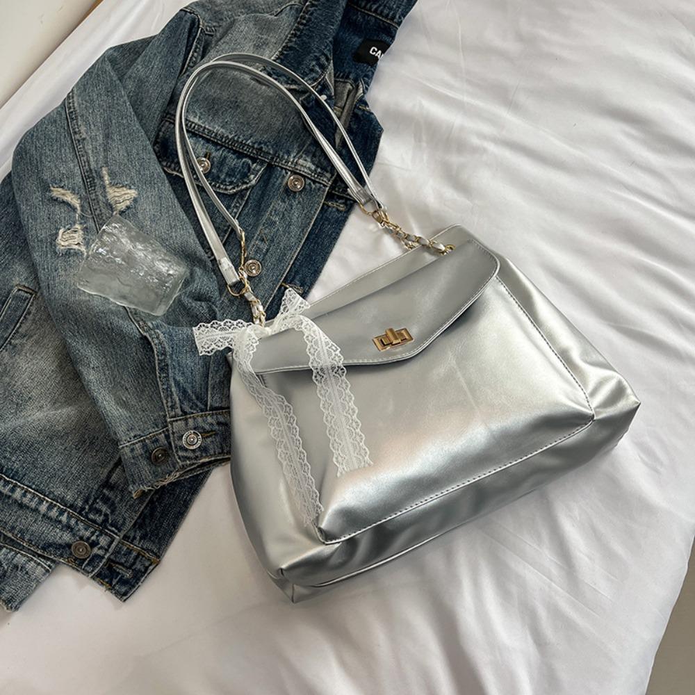 

Small Pack Solid Color Shoulder Bag with Ribbon Retro Crossbody Bag PU Shoulder Bag Children серебряный