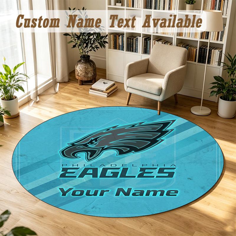 Runder Teppich Benutzerdefinierter NamePhiladelphia Eagles Muster Rutschfester Teppich Wohnbodendekoration