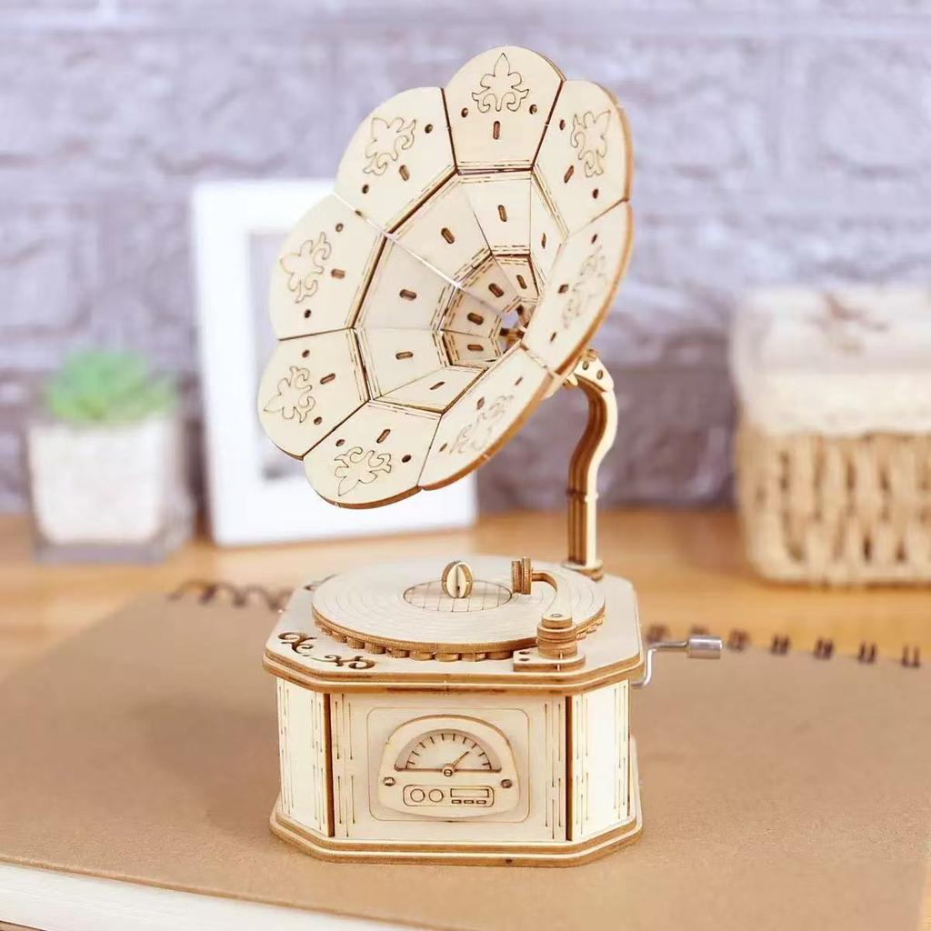Build Your Own Gramophone 3D Wooden Puzzle Model Kit - An Interesting and Educational DIY Gift