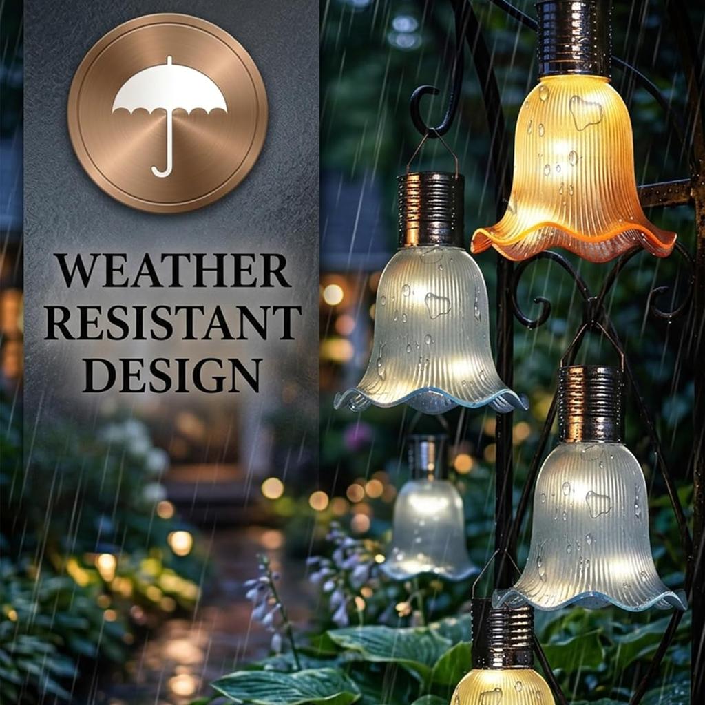 Solar Tulip Outdoor String Lights Flower Small Waterproof Fairy Light Garden Decorative Outside Auto-On off(Mixed*3,Warm Light)