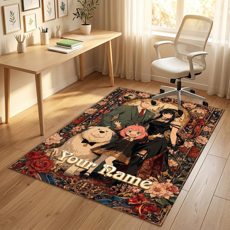 Personalized Crystal Velvet Carpet,Spy × Family Custom Printed Name, Plush Area Rug For Home Indoor Decor