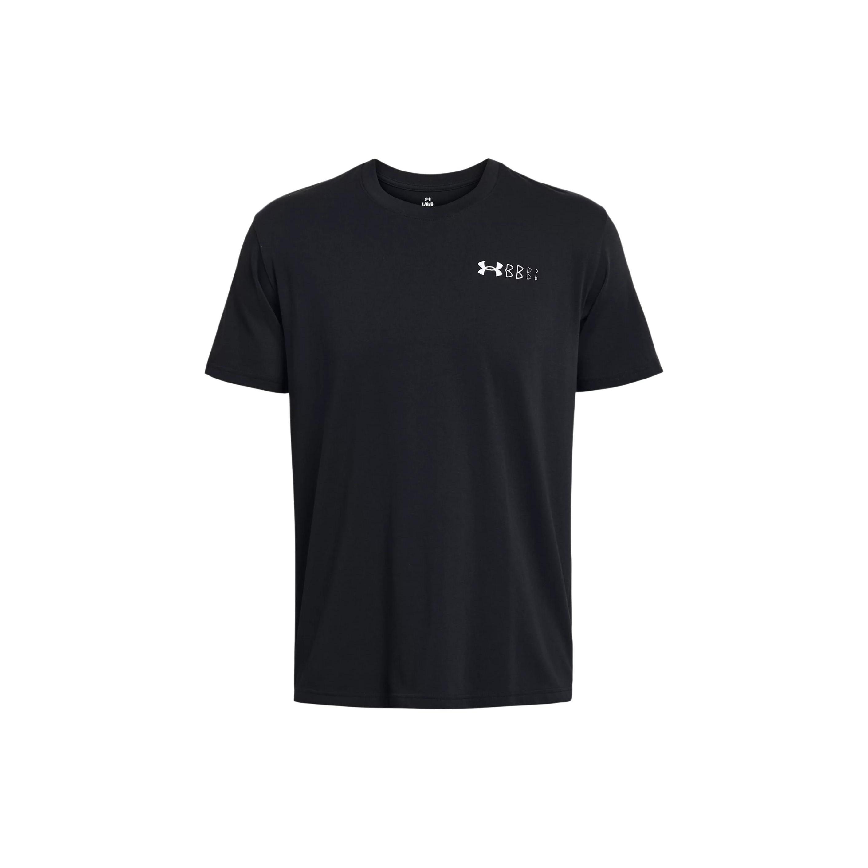 Under Armour Heavyweight Left Chest Logo Repeat T-shirt Black White Men s 1382904-001 L
