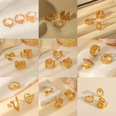 Zeitgenössischer europäischer & amerikanischer 18k vergoldeter Edelstahl offener Ring für Damen - Vielseitiger, stilvoller Schmuck mit Persönlichkeit