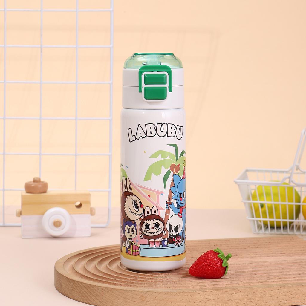 Cartoon Straw Double Drinking Cup Bouncing Portable Children's Thermos Cup Outdoor Accompanying Sports Water Cup