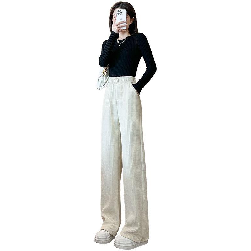 Off-white chenille wide-leg pants women's new autumn and winter fleece windproof pants winter casual corduroy pants