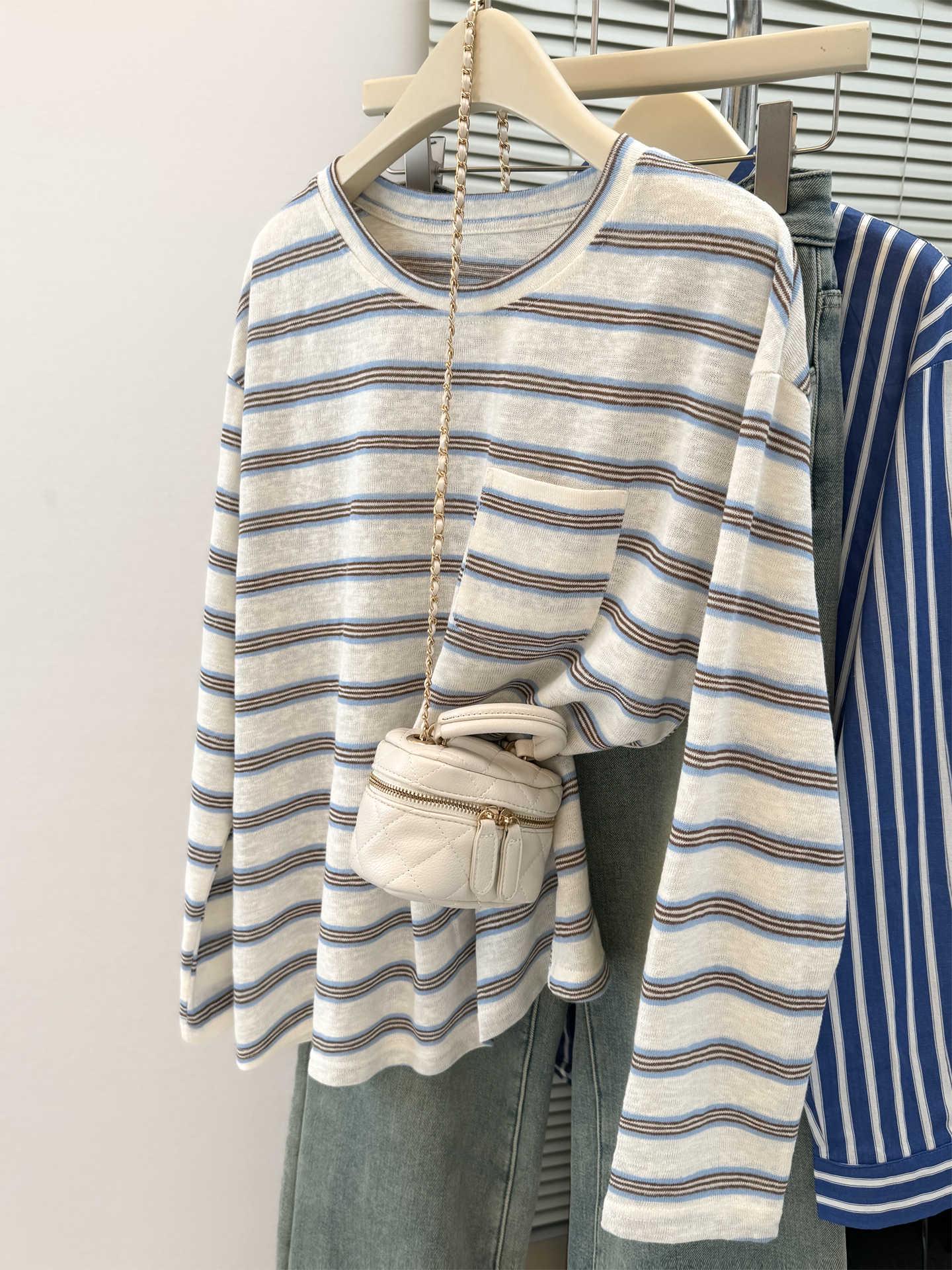 

Women s Autumn Color-Block Striped Long-Sleeve Casual T-Shirt S