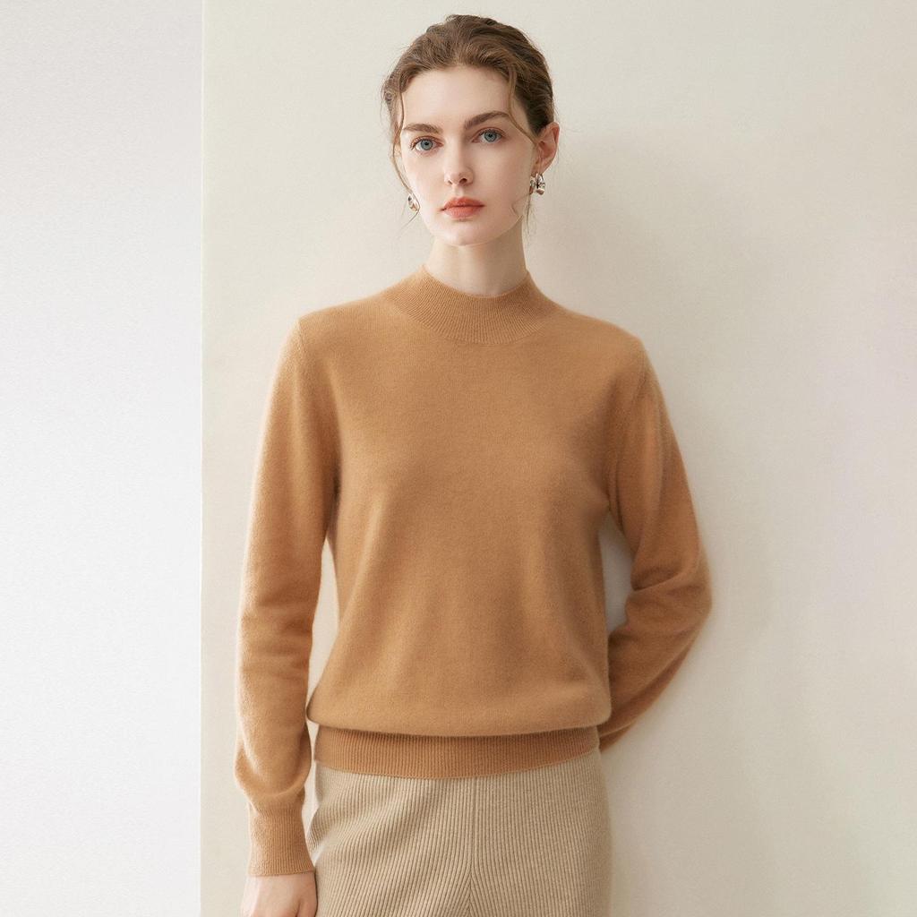 Lekasha Women's 100% Pure Cashmere Half-High Neck Pullover Knitwear for Autumn and Winter