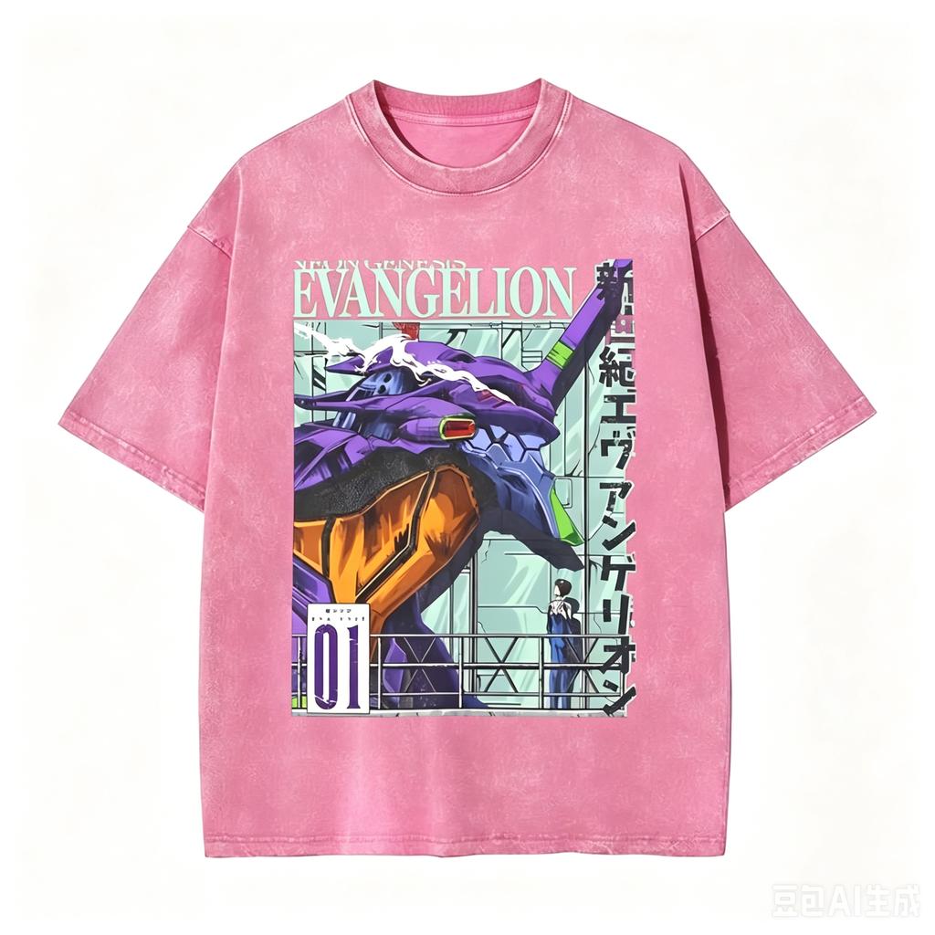 Neon Genesis Evangelion Anime, Unisex, Four-season Vintage, Old Cotton Washed T-shirt