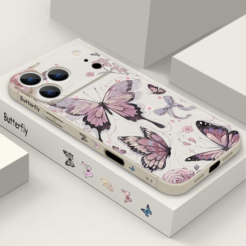 Wrist Strap Lanyard TPU Phone Case For iPhone 17 16 15 Pro Max 13 14 Pro Max 17e 16e 11 Purple Butterfly Soft Silicone Cover
