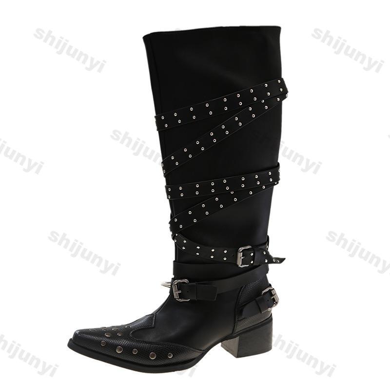 Fashion Women's Boots Large Size British Style Pointed Toe High Tube Fashion Autumn Winter New Coarse Heel Medium Heel Botas Mujer