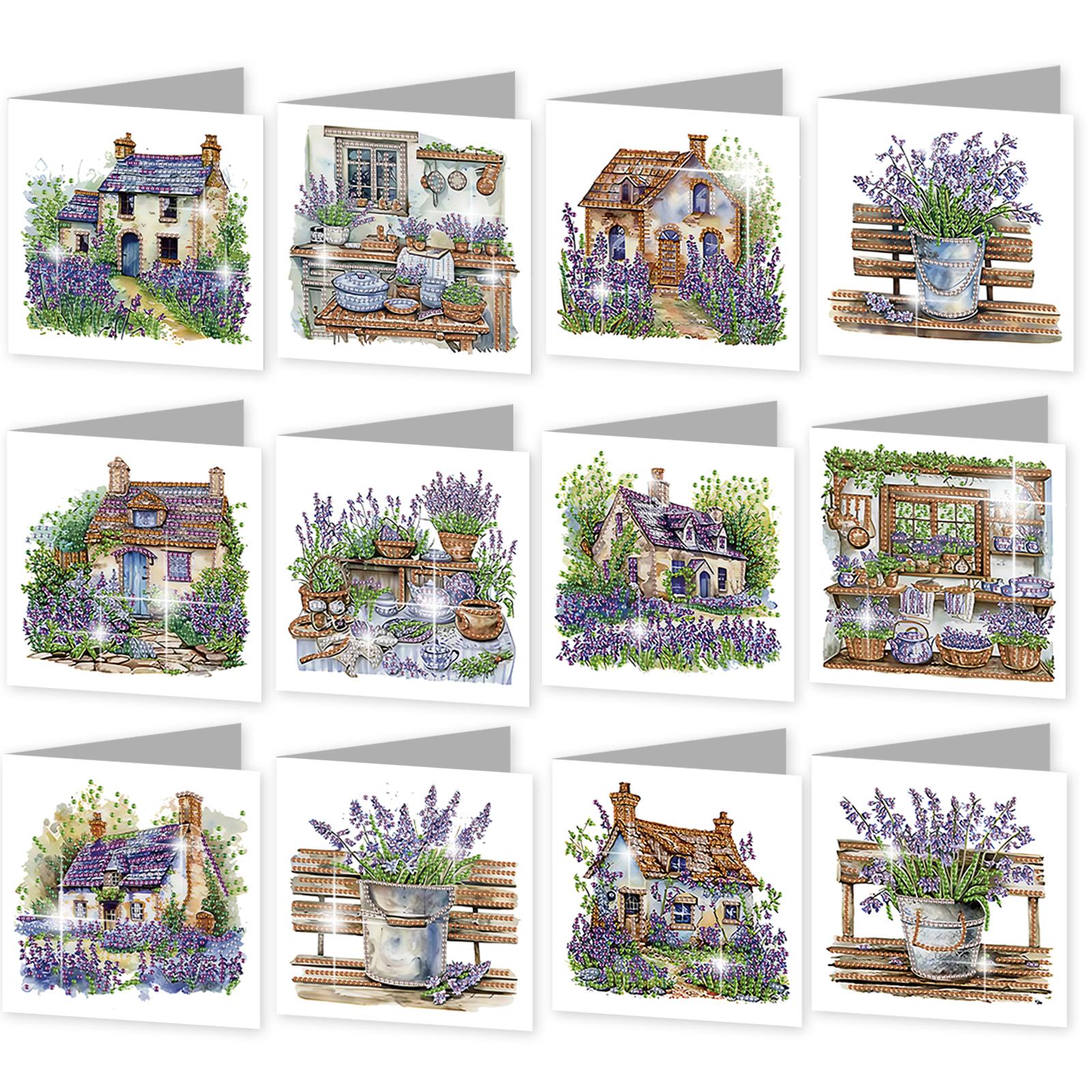 

12Pcs Flower Animal DIY Diamond Art Painting Greeting Card Kit Diamond Art Cards for Christmas Birthday Thanksgiving Day Holiday лавандовый