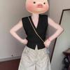 Wool Crop Top For Women Summer Blouse With Polo Neck And Wavy Knit Style