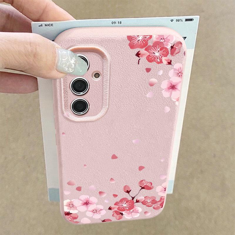 For Samsung S25 Ultra S24 FE S23 S22 A56 A36 A16 A15 A55 Cover Shell Sakura Flower Pattern Slim Soft TPU Leather Texture Shockproof Matte Phone Case