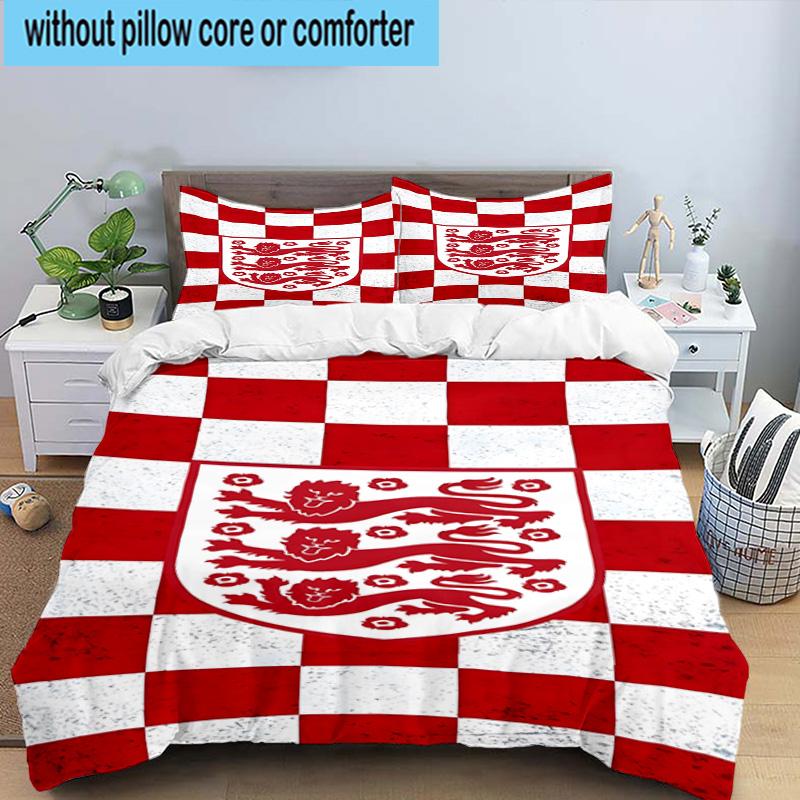 3pcs England Football Crest Printed Bedding Set Duvet Cover Closure Includes 1 Duvet Cover & 2 Pillowcases Bedding Sets Home Decor Gifts