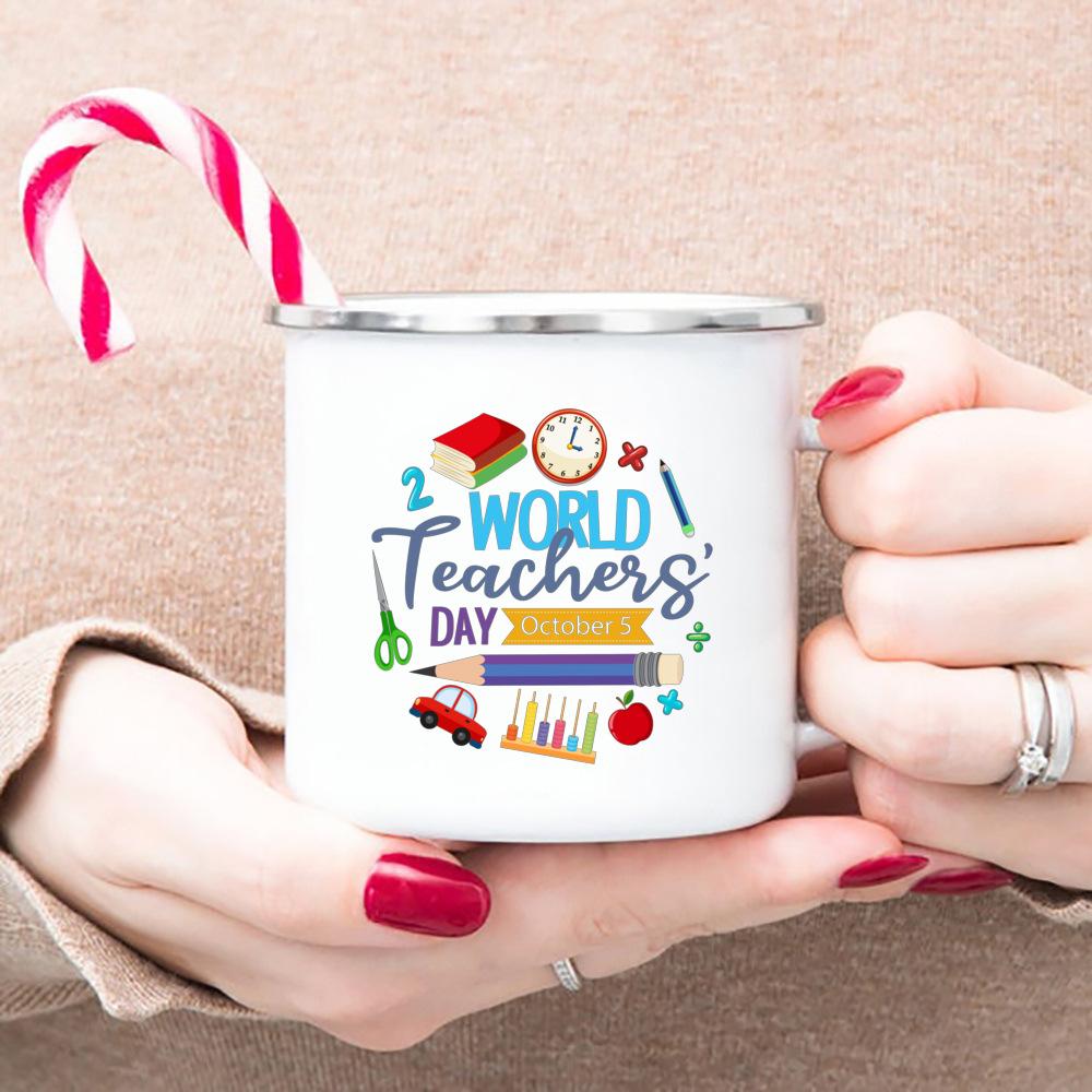 Word Teacher'day Ever Enamel Mugs Teacher's Day Best Original Teacher's Gift Drink Juice Coffee Cocoa Milk Beer Handle Mug
