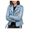 Womens Short Biker Jacket with Zipper and Button Detail Multiple Colors
