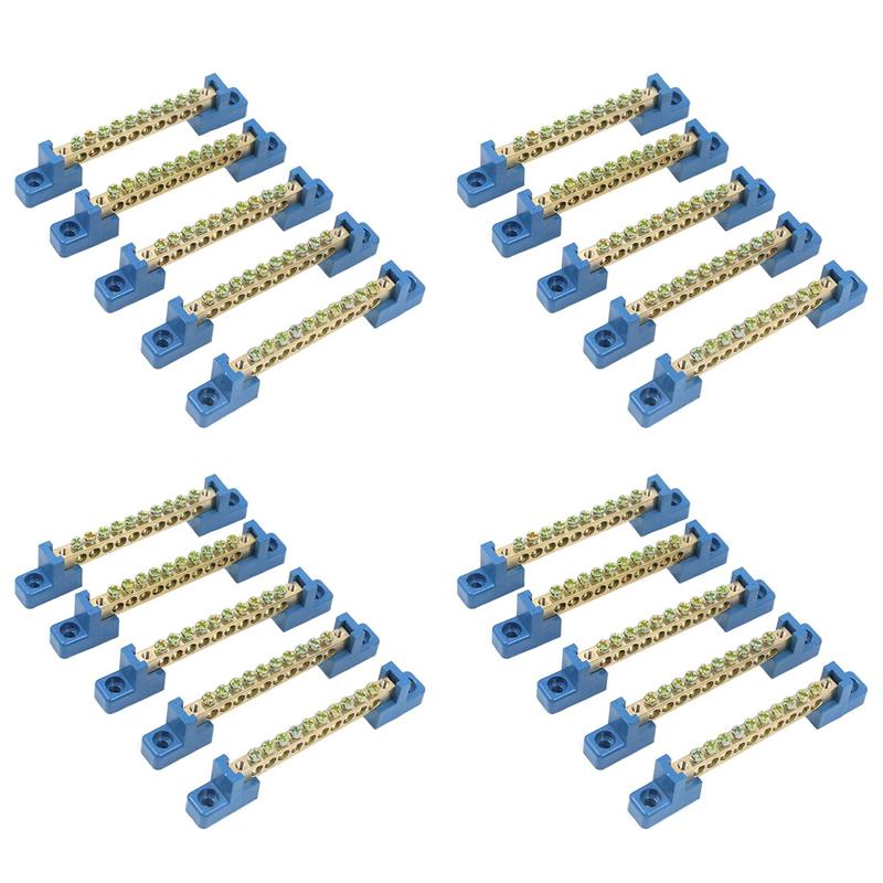 ABGR-Terminal Block Blue Terminal Bus Bar 10 Positions Screw Brass Terminal Grounding Strip Bus Bar Block Pack Of 20