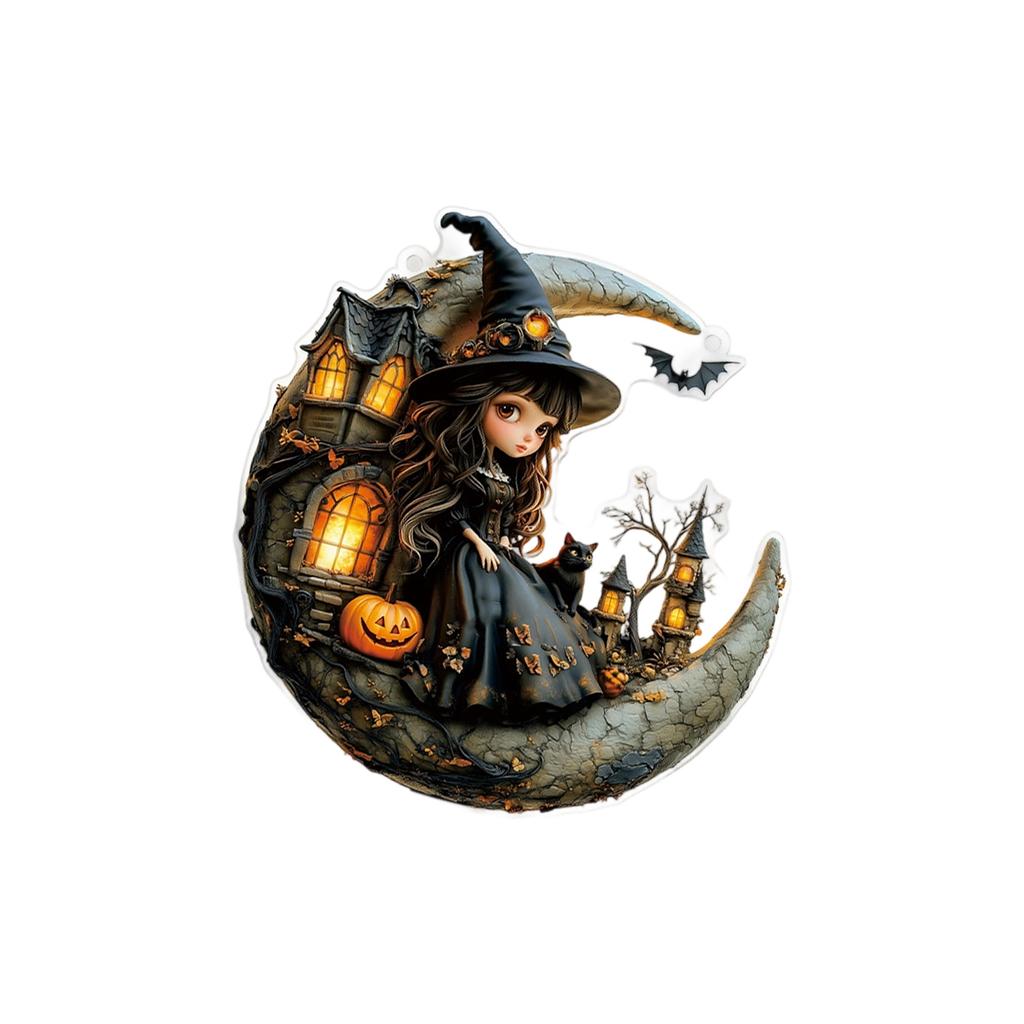 Acrylic Witch Hanging Ornament Halloween Witch Hat Hanging Decoration For Front Door Window Mantles Indoor and Outdoor