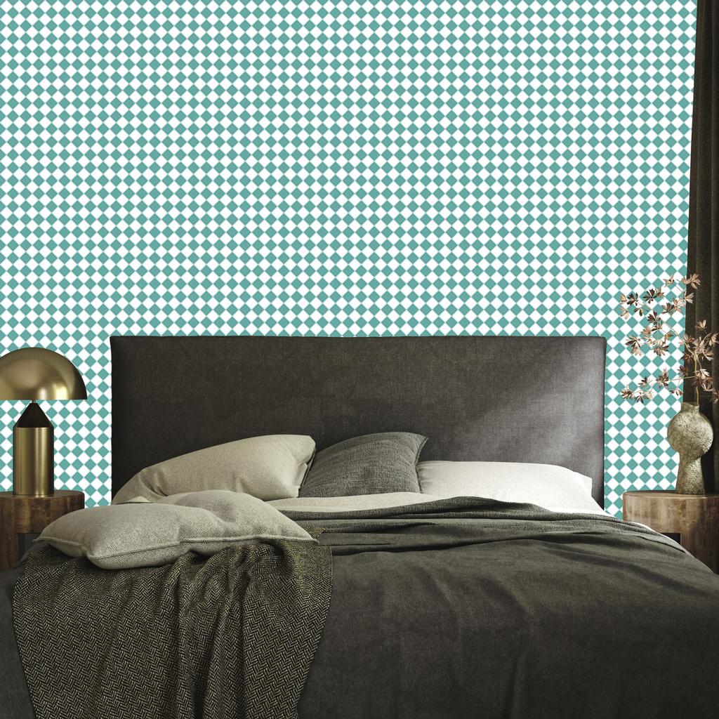 Geometric rhombus wallpaper in teal, white and mint 50x1000