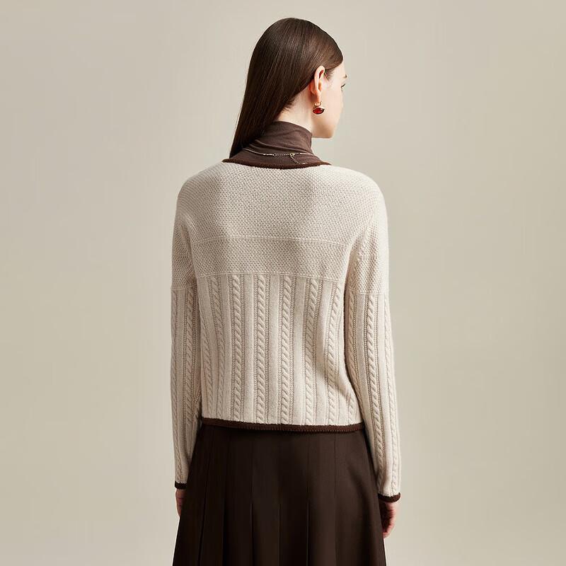 Zhaojun Women's Colorblock Cable Knit Pure Cashmere Cardigan