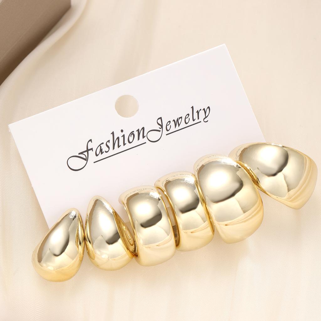 3pcs Gold Plated Chunky Earring Set for Women Big Circle Geometric Tear Drop Glossy Earrings Lightweight Fashion Jewelry Gifts