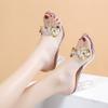 Fashion 2024 Summer Round Head Open Toe Fashion Transparent Sexy Flower Women's Slippers Crystal Heel New High Heel Sandals Women