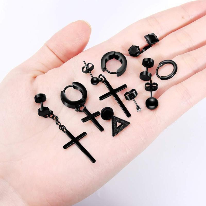 15 Pairs Earrings Black Stud Earrings Mens Earrings Black Hoop Earrings Stainless Steel Earrings Set Jewelry Piercings