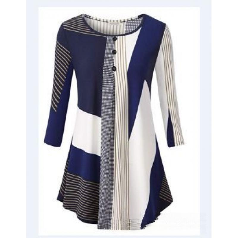 New Printed Women's Seven-quarter Sleeve Top Women's Fashion Casual T-shirt