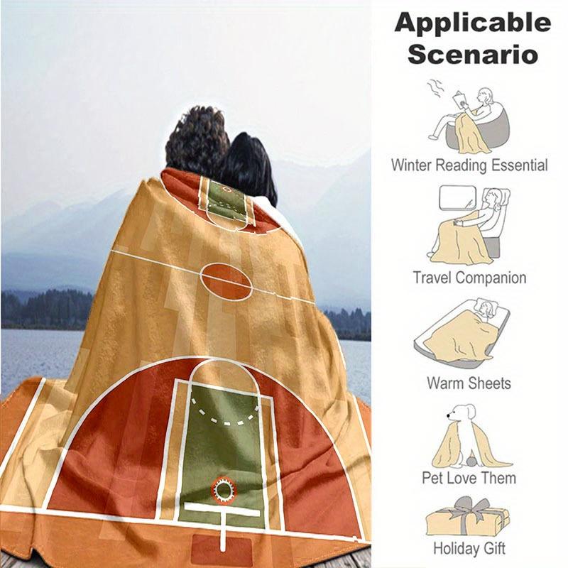 Contemporary Abstract Football Field Throw Blanket - Stain Resistant, All-Season Knitted Polyester, Digital Print, Ideal for