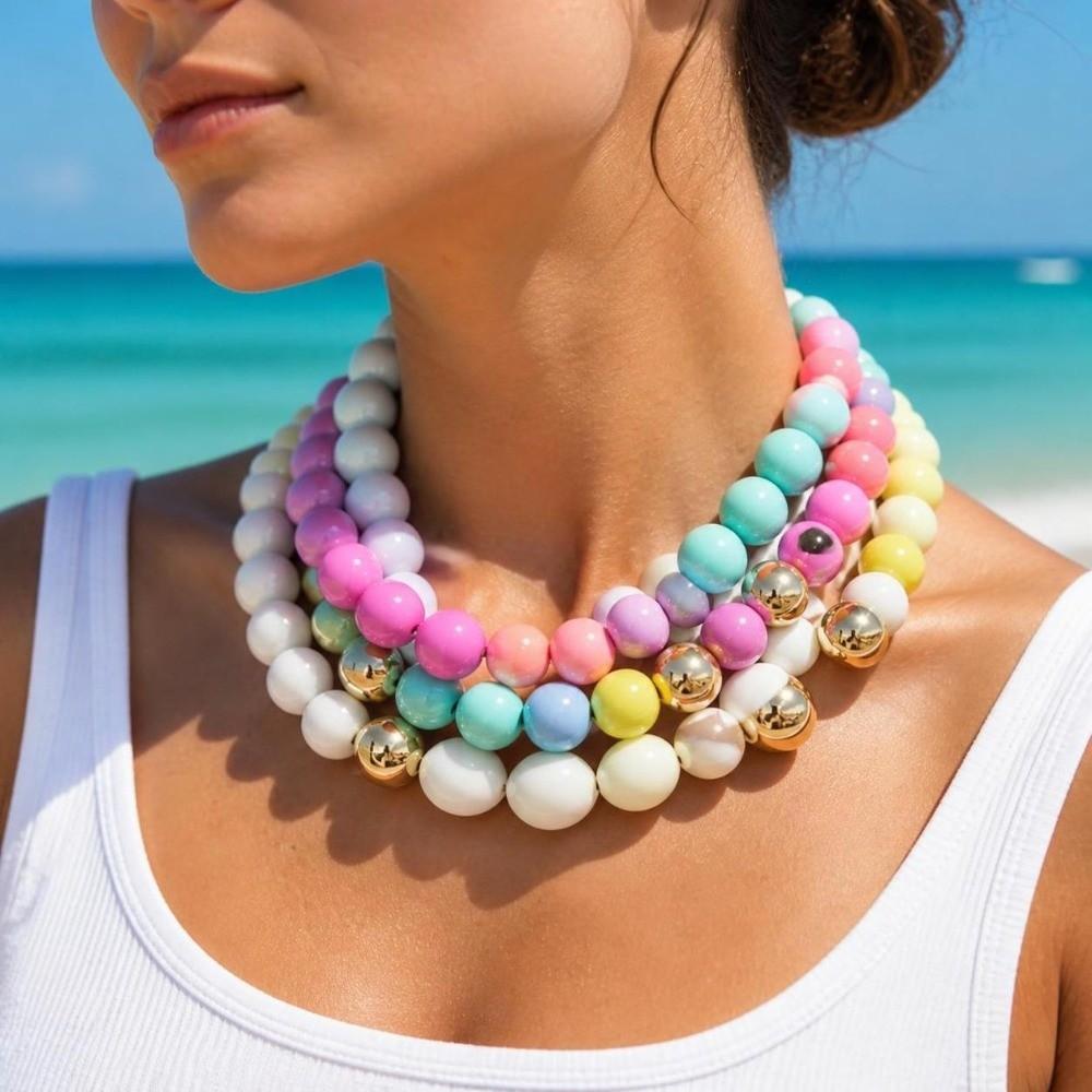 Round Bead Necklace 16MM Beads Bohemian Necklace Trendy Bead Choker for Women