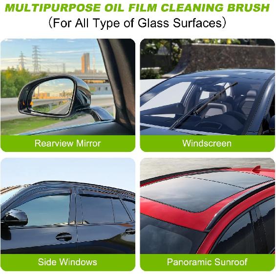 Upgrade Automotive Oil Film Cleaning Brush, 2025 New 2.0 Green Oil Film Wipe, Car Glass Oil Film Cleaner For Windshield, Oil Film Cleaning Brush,
