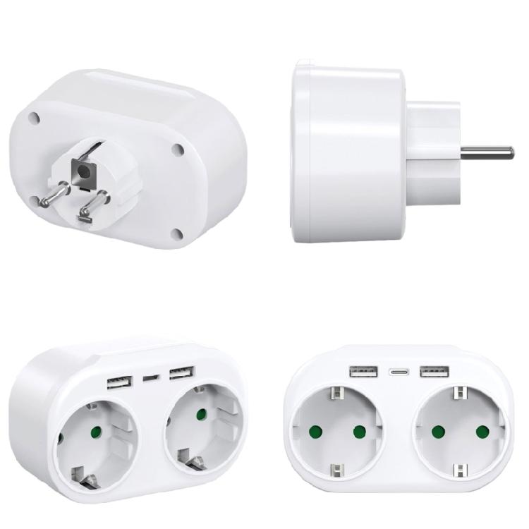 Wall Mounted EU Power Adapters Convert German Standard Outlet To Double Socket & USB Charging Port for International
