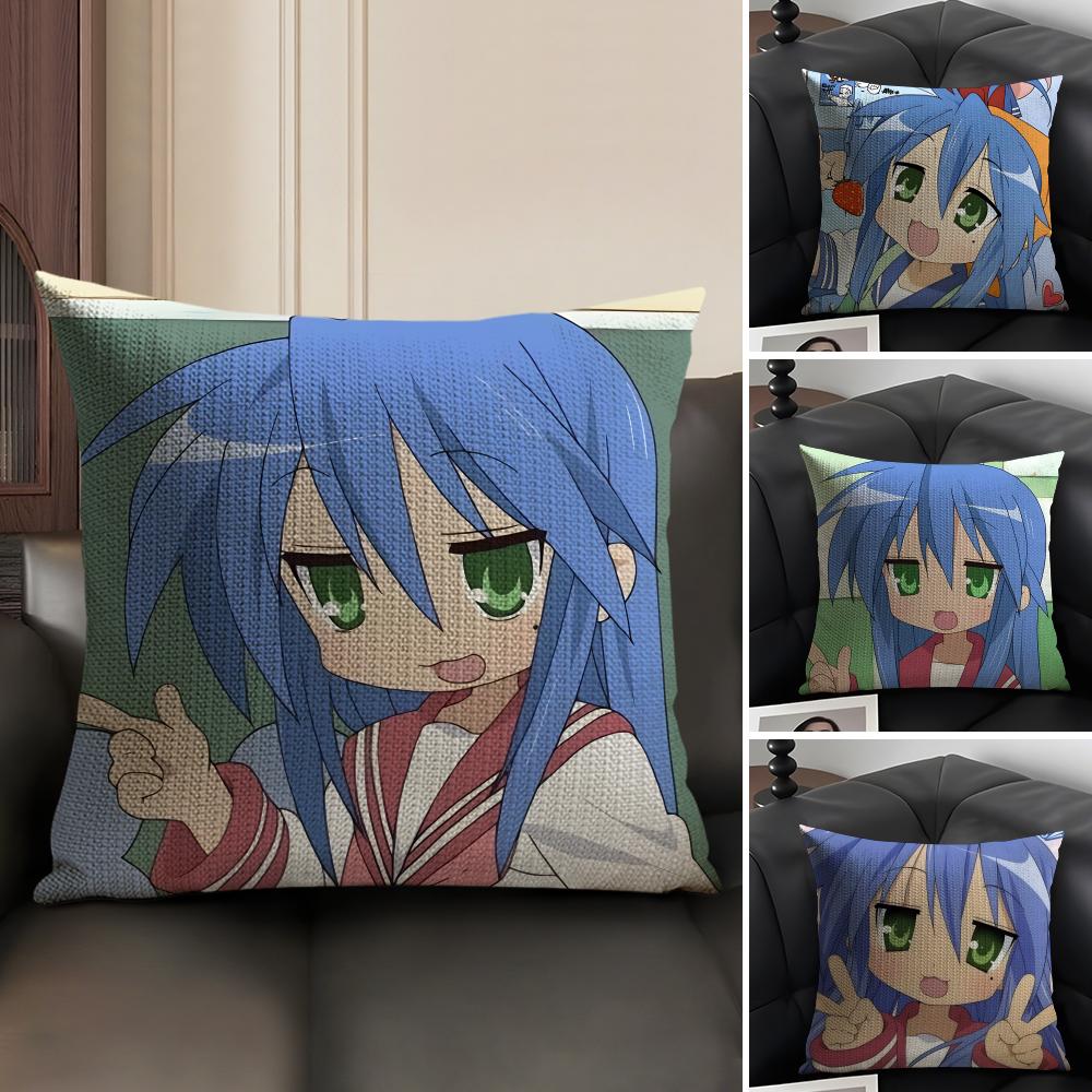 Anime Lucky Star Pillow Case Natural Linen Double-Sided Printing Sofa Home Decor Cushion Cover