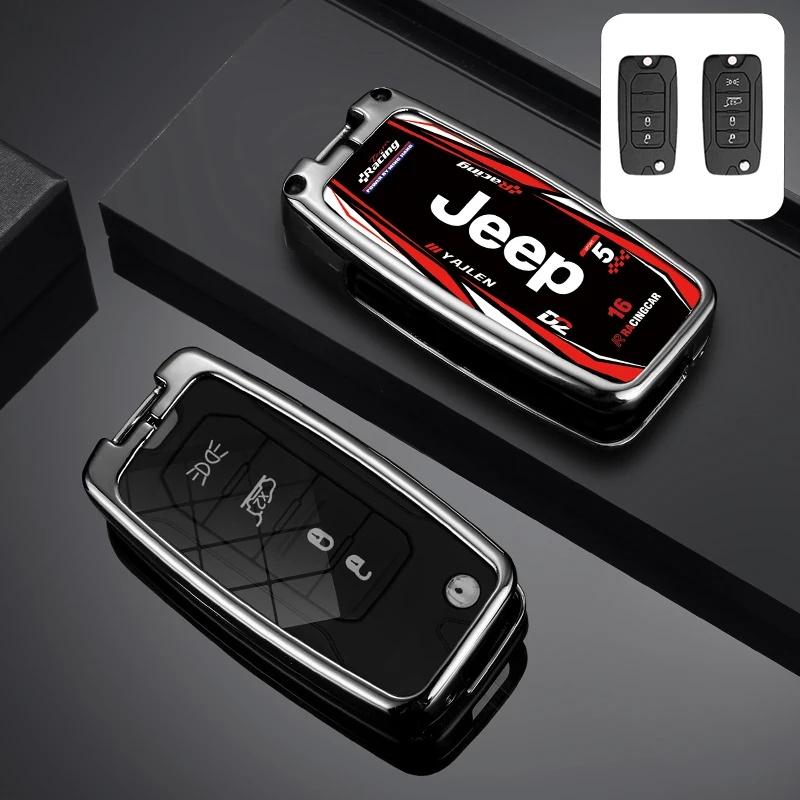 Zinc Alloy Racing Style Car Key Fob Cover for Jeep Wrangler Cherokee Compass Anti-Scratch Auto Key Case Shell Accessories AKW1