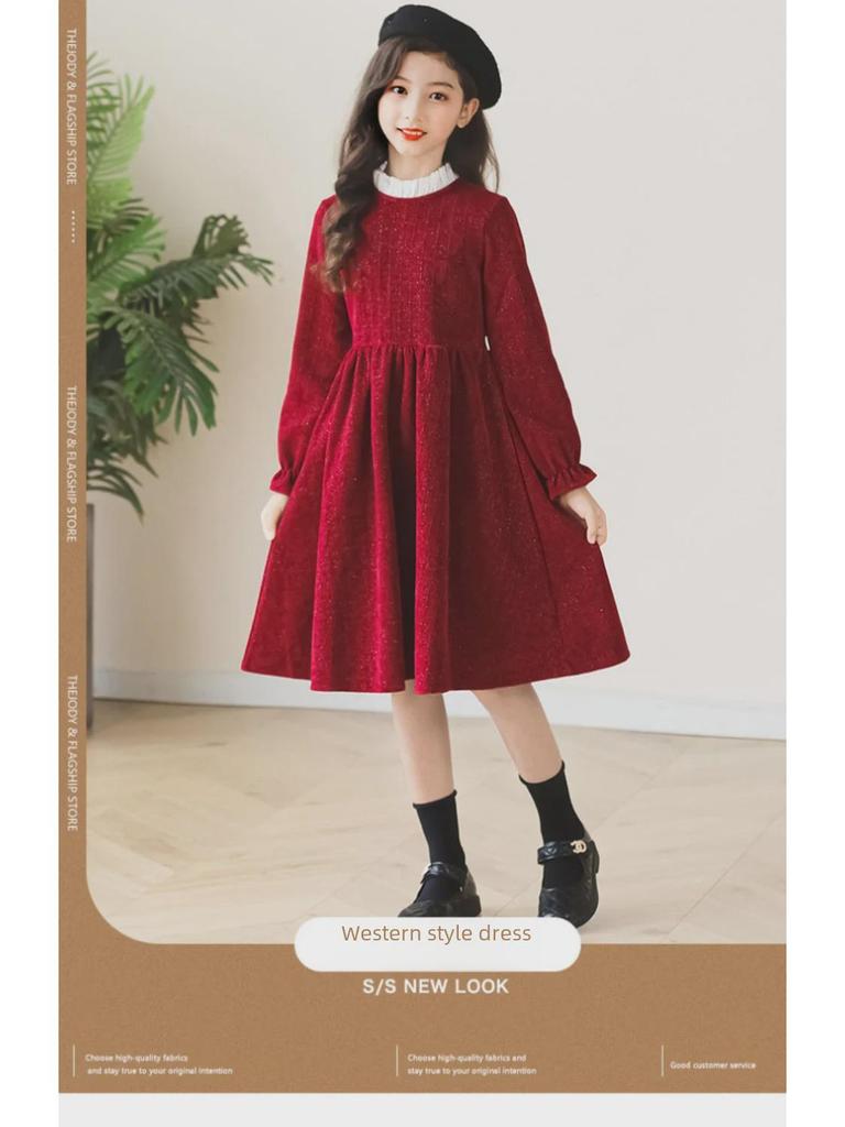 Stylish Red Spring and Autumn Dress for Girls - New Year's Collection