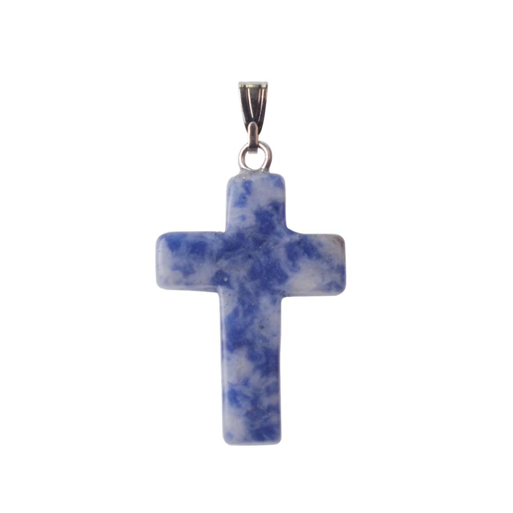 Natural Stone Cross Pendant Necklace Women Men 18inch Black Leather Cord Custom Crystal Choker Chakra Jewelry Findings