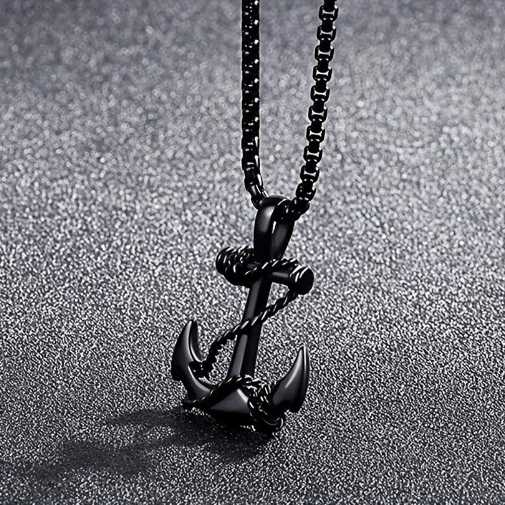 1 Men's Stainless Steel Navigation Anchor Pendant Necklace, Vintage Mooring Anchor Pendant - Durable and Stylish - Men's