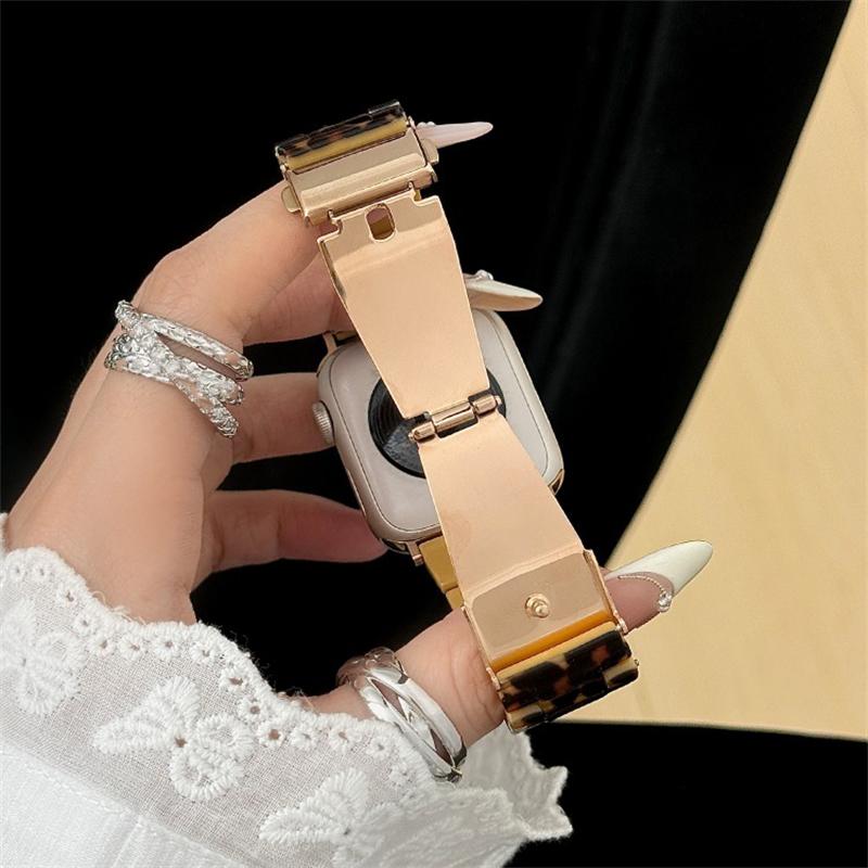 New Stylish Resin Leopard Print Strap For Apple Watch Ultra 49mm Cute Band For iWatch Series11/10/9/8/SE 42mm 46mm 45mm 40mm 41mm 44mm Women Bracelet