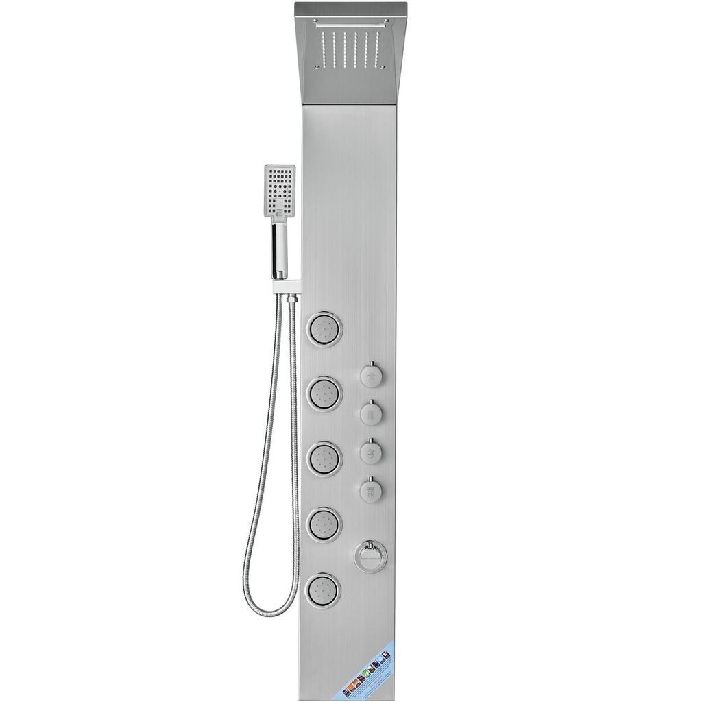 Shower Panel System, 4 Shower Modes Shower Panel Tower, Rainfall, Waterfall, 5 Full Body Massage Jets and 3-Setting Handheld Shower Head with 59"