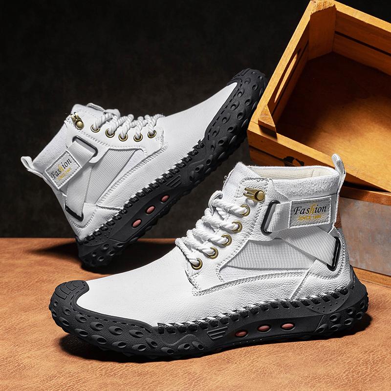 Hand-stitching Leather Men Boots Split Leather Casual Leather Shoes Men Ankle Boots