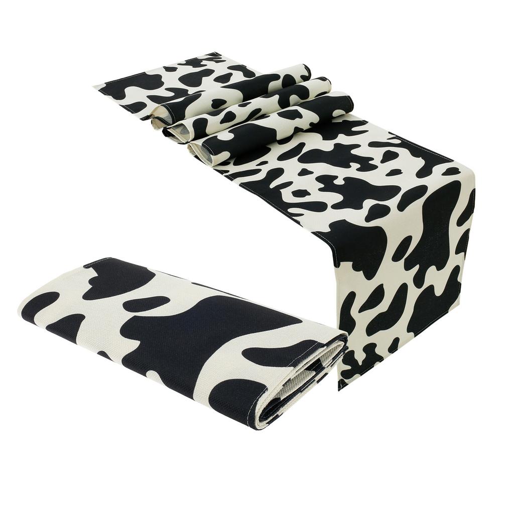 2/4Pcs Cow Table Runner Linen Table Cloth Rectangle Tablecloth Black and White Tablecloth Vintage Decorative Coffee Table Runner