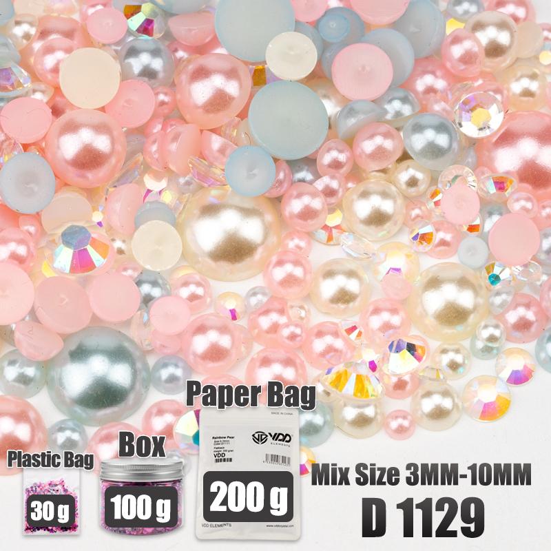 VDD 30/60/100/200g Mix Size ABS Half Round Pearls Flatback Beads Color Resin Rhinestone Crafts Nail Art DIY Decoration