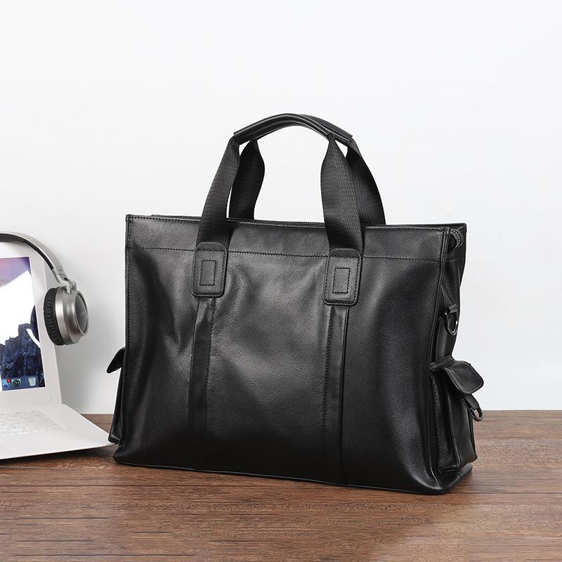Soft Cowhide Men Business Briefcase Large Capacity Laptop Crossbody Handbag