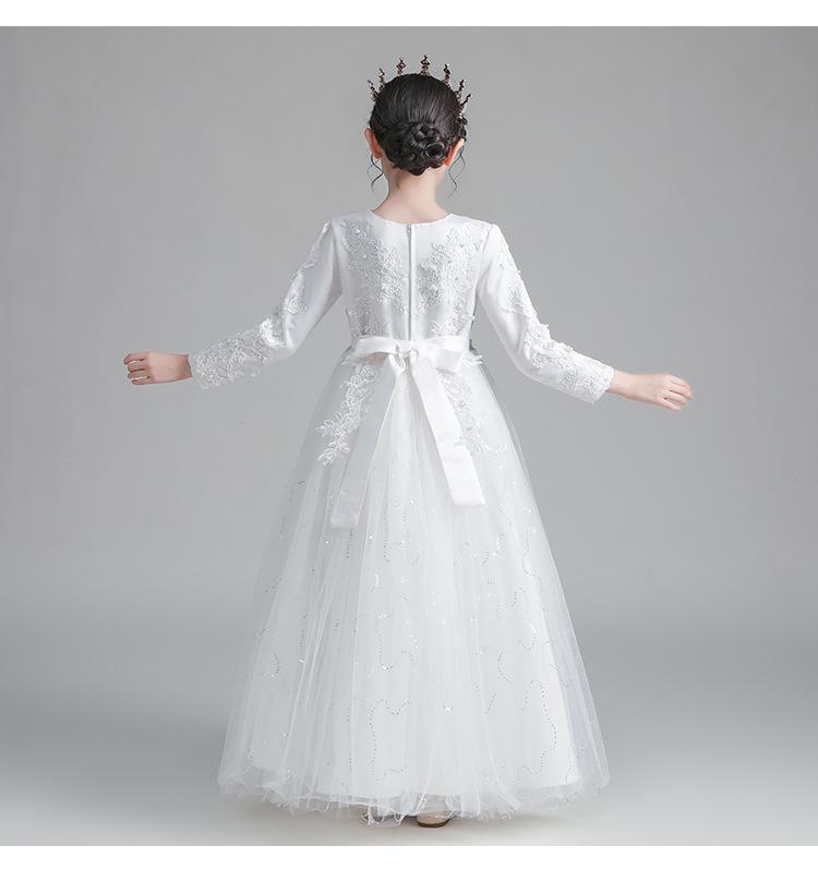 New Girls' Princess Tulle Dress - Puffy, Long, Autumn/Winter Style, Perfect for Evening, Flower Girl, Wedding, or Performance.