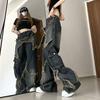 Vintage High Street Wide Leg Jeans American Retro Style Loose Fit Denim Pants Women Spring Summer