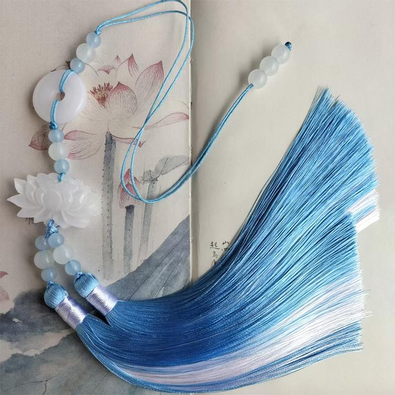 Chinese Style Peace Buckle Lotus Double Color Tassel Fringe Trim Beaded Sewing Accessories For Hanfu Waist Pendant