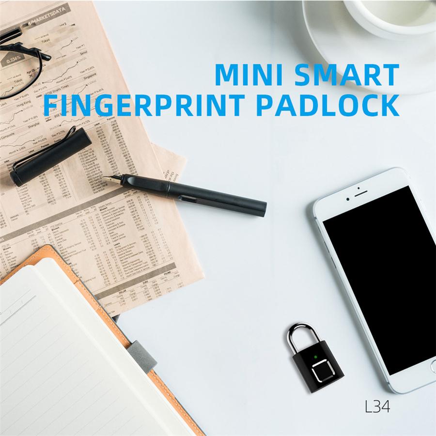 USB Rechargeable Smart Fingerprint Padlock Mini Security For Locker Bag Suitcase