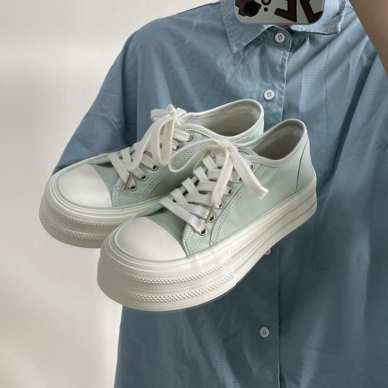 Cream platform canvas shoes women's 2025 new summer thin little white shoes versatile niche big head shoes student board shoes