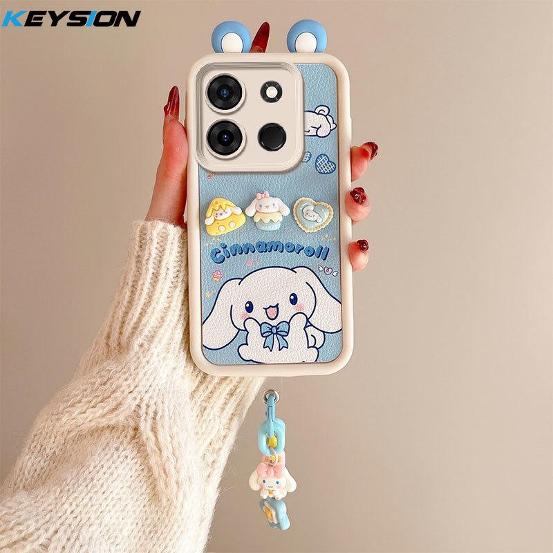 KEYSION Cute Ear 3D Cartoon Case for TECNO Spark Go 2023 Pop 7 Pro with Bracelet Silicone Shockproof Phone Cover for Infinix Smart 7